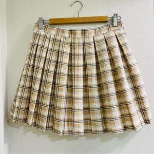 Cali1850 Plaid Skater Mini Skirt Tan Size Medium